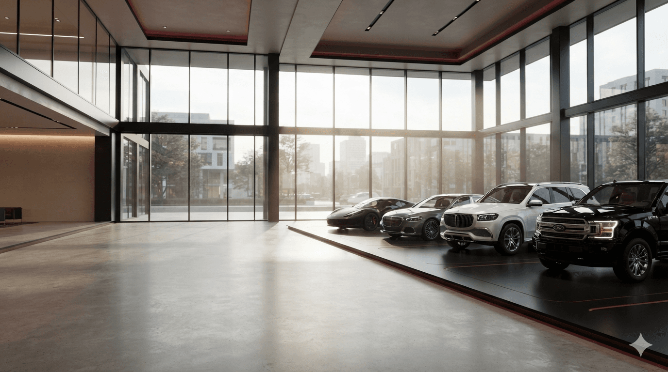 Showroom de SEA Automotores con vehículos en exhibición